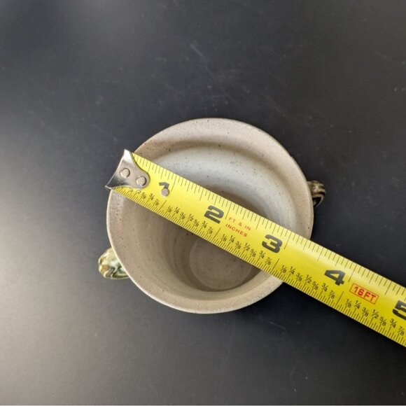 Studio Artisan Pottery Green Brown Glaze Cup 2 Handles Line Accent - Picture 9 of 12